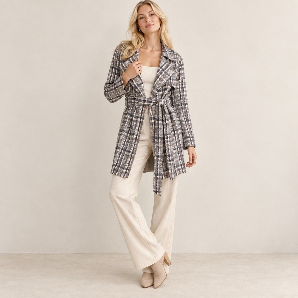 ANTHROPOLOGIE SOLITAIRE New Wmn LARGE Plaid Jacket Trench Coat Cardigan Handmade
